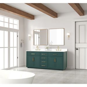 Mobile Bagno Moderno da 80 Pollici con Doppio Lavabo in Legno Massello e 3 Cassetti con Chiusura Ammortizzata - Product Image 1
