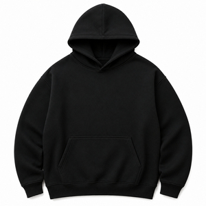 Sudadera con Capucha Negra para Hombre, de Forro Polar, Manga Larga, Casual, Color Sólido, Corte Regular, Diseño Liso, Tejida - Product Image 5