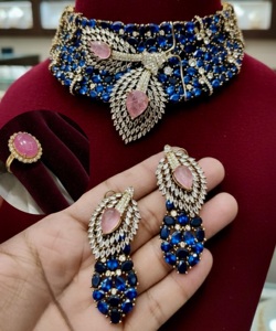 สร้อยคอชุบทองคุณภาพพรีเมียมสวยงาม ประดับด้วยโมอิสซาไนต์แท้แบบดับเบิ้ล พร้อมต่างหูและชุดแหวนดับเบิ้ลปรับขนาดได้ - Product Image 3