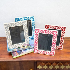 Handmade Customizable Brown Natural Sheen Horn Bone Inlay Wood <b>Picture</b> <b>Frames</b> with Resin Faux Horn Mosaic Border - Product Image 2