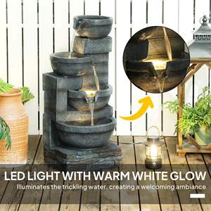 Fontana d'acqua esterna alta 30 pollici con luci a LED a cascata a 4 livelli in resina grigia con pompa a cascata - Product Image 4