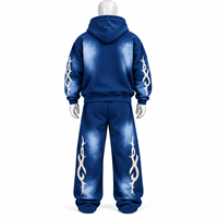 Ensemble de survêtement streetwear avec broderie de logo personnalisé, comprenant un sweat à capuche imprimé effet délavé et un pantalon évasé, fermeture éclair, en vente