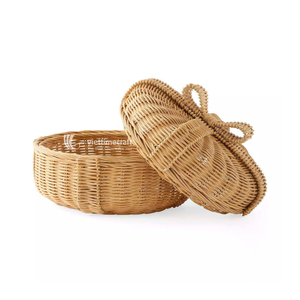 Round Woven Rattan <b>Gift</b> <b>Box</b> Basket with Lid Wicker Wardrobe Storage <b>Hamper</b> with Bow-Knot Accent Sustainable Holiday Use - Product Image 2