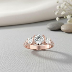Moissanite 1CT Round Cut Three Stone Diamond <b>Ring</b> For Women's Gold Plated original <b>925</b> <b>Silver</b> Wedding Party Jewelry For Bridle - Product Image 5