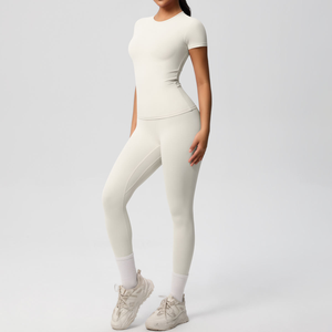 Ensemble de yoga 2 pièces marron, sans bretelles, col rond, manches longues, taille haute, longueur intégrale, respirant, imprimé, simple, sans couture, vêtements de sport - Product Image 3