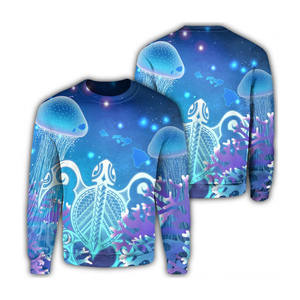 Sweat-shirt unisexe à col rond, imprimé par sublimation, motif tortue, méduse, corail bleu, coupe décontractée, tricoté pour l'hiver - Product Image 3