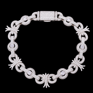 <b>Mens</b> 925 Silver Lab Grown Diamond Round Floral <b>Link</b> <b>Bracelet</b> Luxury Designer Iced Tennis Style Statement Jewellery - Product Image 1