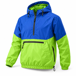 Blue Green Hooded Pullover Windbreaker Jacket <b>Lightweight</b> Windproof Outdoor Rain Shell Unisex Sports Workwear Nylon Casual <b>Coat</b> - Product Image 1