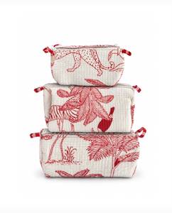 Block Printed Quilted Eco-Friendly Durable Cotton <b>Cosmetic</b> Bags with Geometric Pattern Handmade Travel <b>Organizer</b> Pouch Set - Product Image 5
