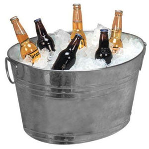 Bañera para bebidas de acero galvanizado ecológica con soporte y asas de madera para enfriador de vino, cubo para cerveza a bajo precio - Product Image 6
