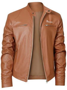 Custom Man's <b>Jacket</b> Stand Collar Vintage Zipper <b>Leather</b> <b>Jacket</b> Outdoor Autumn <b>Long</b> Sleeve PU <b>Leather</b> <b>Jacket</b> - Product Image 5