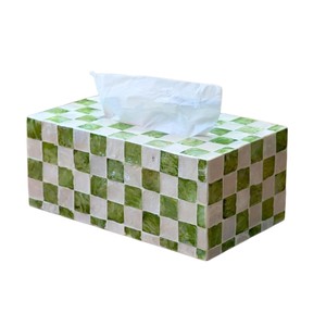 Caja de pañuelos rectangular de alta gama con incrustaciones de nácar y madera hecha a mano para decoración del hogar - Product Image 1