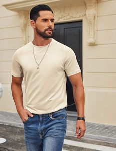 T-shirt tendance pour homme, coupe slim, en coton extensible, doux et confortable, pour un usage quotidien décontracté, col rond, manches courtes, basique, personnalisable - Product Image 4