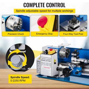 Tornio da banco di precisione 7x12 pollici, 550W, velocità variabile 50-2500 RPM, ingranaggi in nylon, macchinario mobile per metallurgia e lavorazione dei metalli - Product Image 6