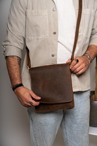 Sac messager en cuir véritable, abordable, vintage, pour homme, avec compartiment pour ordinateur portable, pour le bureau et les voyages - Product Image 4