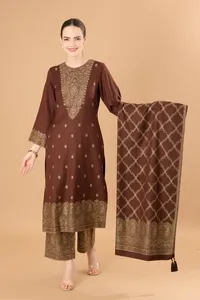 Tela de vestido de lana Acrowool premium sin coser Safaa Winter para mujer con estola, material de lana para trajes de invierno - Product Image 5