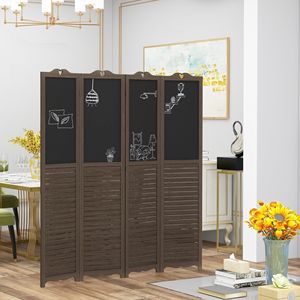 "Handcrafted Portable 4 Panel Folding Privacy <b>Screen</b> Room Divider with Chalkboard Walnut Home Office Decor" - Product Image 2
