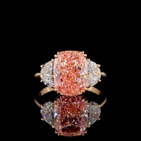 Bague classique en moissanite rose taille coussin 5 carats, certifiée IGI, en or rose 18 carats, bague de fiançailles trois pierres en or rose