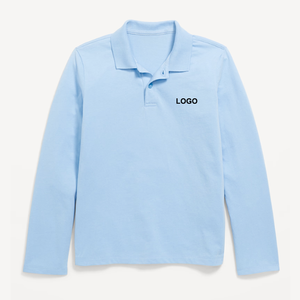 Chemises polo d'uniformes scolaires pour enfants en tissu piqué à manches longues avec logo personnalisé de couleur bleu clair - Product Image 1