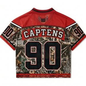 เสื้อยืดโอเวอร์ไซส์ทรงบ็อกซี่ ผ้าตาข่าย สไตล์อเมริกันฟุตบอล ลายพรางย้อนยุค แบบสวมใส่เล่นฟุตบอล สตรีทแวร์ - Product Image 2