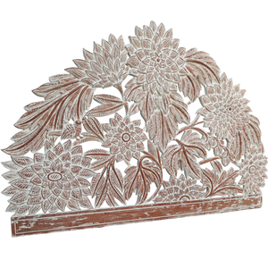 Cabecero de Cama Moderno de Madera de Ingeniería con Diseño de Girasol de Media Luna Tallado a Mano, Acabado Blanco, Tamaño King, Decoración de Pared de Madera Tallada Inteligente - Product Image 1