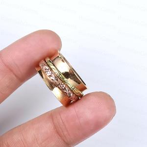 Artisan Handcrafted <b>Fidget</b> <b>Ring</b> Multi Tone Brass Copper Concave Band Textured Moveable <b>Rings</b> Wholesale Vintage Style Meditation - Product Image 4