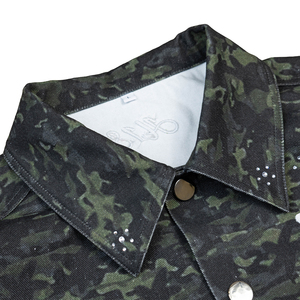 Wholesale Camouflage Denim <b>Jacket</b> Men Custom Rhinestone Streetwear <b>Jacket</b> Lightweight <b>Canvas</b> Jean <b>Jacket</b> - Product Image 4