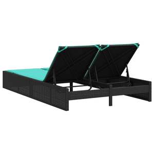 Chaise longue double en rotin PE noir pour patio, chaise longue double d'extérieur - Product Image 5