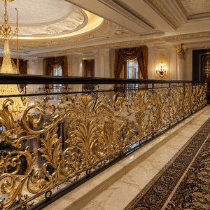 Luxury Gold Wrought Iron Stair Railing Ornate Balustrade Decorative Metal Handrail for Villa Mansion Interior - Product Image 2