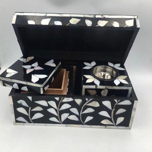 Beautiful Beige Mother of Pearl Bakhoor Set Box Handmade Eco-Friendly Tray Small Mubkhar Trensing Set Ramadan Home Decoration - Product Image 2