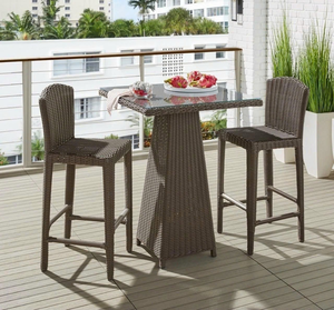 Ensemble de table de bar et 2 chaises en rotin PE moderne résistant à l'eau, meubles d'extérieur pour entrée, patio, jardin, bord de piscine, balcon, terrasse - Product Image 2