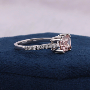 Emerald Cut Engagement Ring White Gold Prong Setting Pave Band Women's Classic Fine Jewelry - Product Image 5