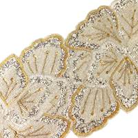Chemin de table floral perlé fait main, broderie argent et or, accessoire de décoration artisanale pour la maison avec travail de broderie