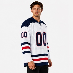 Maillot de hockey sur glace personnalisé pour homme, 100 % polyester, impression sublimée, séchage rapide, coupe classique, col en V, manches longues, fermeture à cordon - Product Image 2