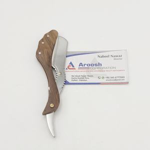 Maquinilla de afeitar recta con mango de madera manual profesional al por mayor logotipo personalizado hoja única de acero inoxidable sólido cuerpo facial sostenible - Product Image 2