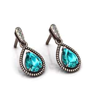 Pendientes de Aro con Turmalina Paraíba, Rodio Negro, Plata de Ley 925, Chapado en Oro de 14K, Joyería para Mujer para Aniversario y Fiesta - Product Image 6