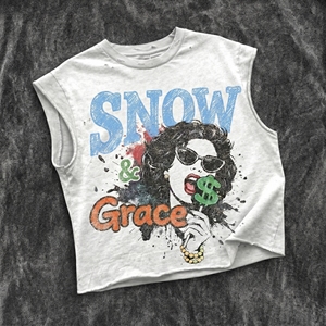 Snow & Grace Camiseta corta sin mangas con estampado informal para hombre, camiseta de jersey con cuello redondo - Product Image 2