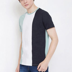 เสื้อยืดคอกลมแขนสั้นผู้ชาย ผ้าฝ้าย ตัดต่อสีเขียวขาว แต่งขอบด้วยผ้าถักเนื้อเจอร์ซีย์ ทรงปกติ สวมใส่สบายๆ - Product Image 6