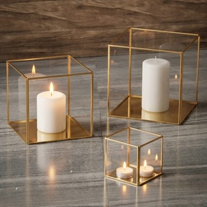 Modern Gold Glass Candle Holder Set Luxury Geometric <b>Tealight</b> <b>Lantern</b> Decor for Home Wedding Decor - Product Image 1