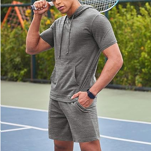 Custom Men 2 Piece <b>Set</b> Manufacturer Cotton T Shirt Shorts <b>Set</b> Casual Summer OEM ODM Private Label Bulk hood - Product Image 2