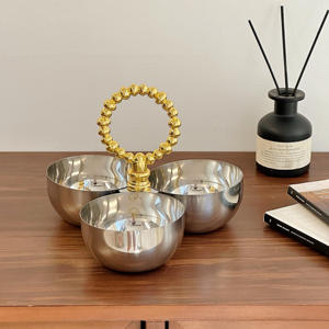 Bol de service double en métal avec poignée perlée dorée de qualité supérieure pour une décoration de table luxueuse - Product Image 3