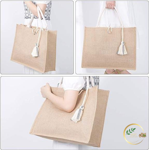 Stylish Jute Picnic Tote <b>Bag</b> with Cotton Handles Eco Friendly Grocery and Travel <b>Bag</b> - Product Image 2