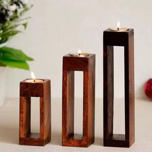 Modern Handmade Wooden <b>Candle</b> Holder <b>Set</b> Decorative Tealight Stand Table Centerpiece Home Living Room Accent Display - Product Image 2