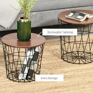 Set of 2 Durable <b>Black</b> <b>Round</b> Accent <b>Side</b> <b>Tables</b> Nesting End <b>Tables</b> with Storage Removable Top for Living Room Bedroom - Product Image 5