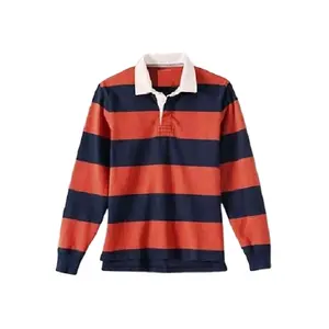 Camisa listrada de polo robusto com gola de lona branca para homens