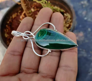 Pendentif en pierre précieuse Malachite de qualité supérieure, cadeau pour elle, pendentif fait main pendentif de style vintage, bijoux plaqués argent sterling 925 - Product Image 2