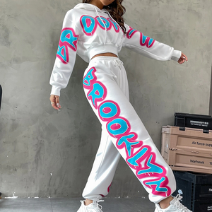 Conjunto de Sudadera con Capucha y Pantalones de Chándal Personalizado, Ropa Urbana de Otoño, Estampado de Letras, Top Corto para Mujer, Chándal de 2 Piezas, Sudaderas con Capucha y Pantalones Deportivos - Product Image 1