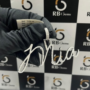 RB Gems Maßgefertigter Namensanhänger mit VVS-Diamanten im Brillantschliff aus 925 Silber Rhodium-Plattiert Hip-Hop/Rock-Stil - Product Image 4