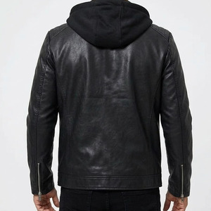 Men's Stylish Faux Leather <b>Jacket</b> with Detachable Hood - Premium Slim Fit Biker Coat - Product Image 3