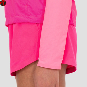 Ensemble de survêtement léger en nylon pour femme, coupe-vent à fermeture éclair intégrale et short, ensemble veste et short de sport, logo personnalisé - Product Image 4